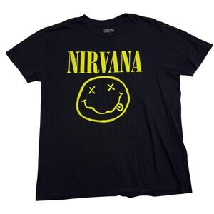 Nirvana Smiley Face Band T Shirt Mens L Black Grunge Rock 90s Alternative